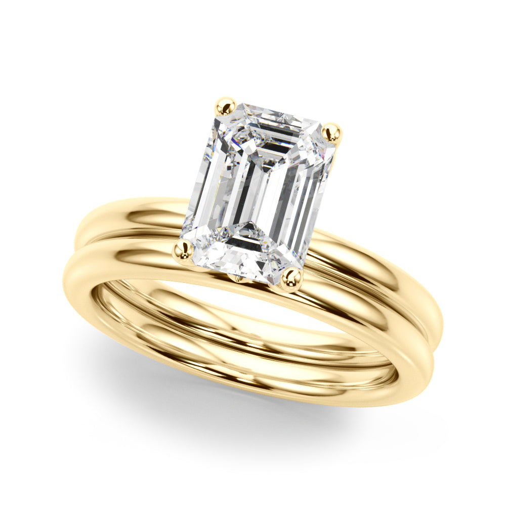 LUMEO Emerald Hidden Halo Diamond Engagement Ring Set in 18k Solid Yellow Gold 