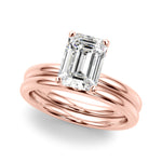 LUMEO Emerald Hidden Halo Diamond Engagement Ring Set in 18k Solid Rose Gold 