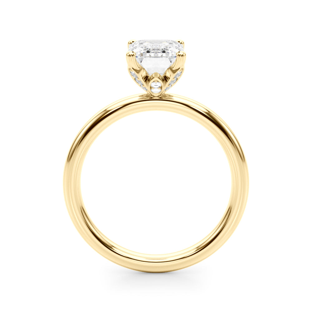 LUMEO Emerald Hidden Halo Diamond Engagement Ring Side View in 18k Solid Yellow Gold 