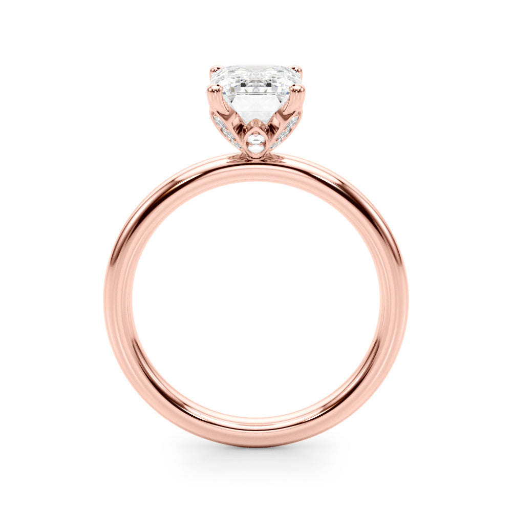 LUMEO Emerald Hidden Halo Diamond Engagement Ring Side View in 18k Solid Rose Gold 