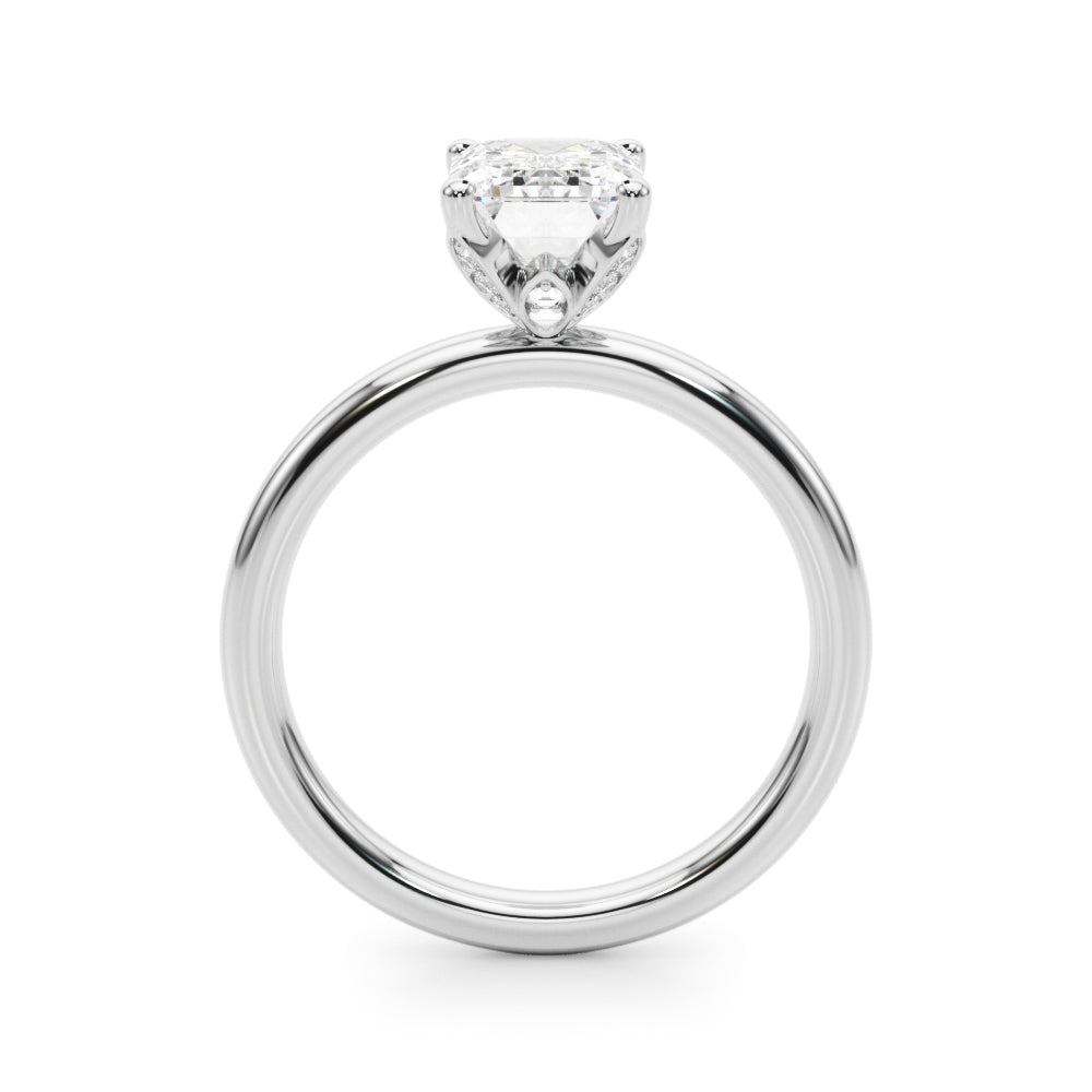 LUMEO Emerald Hidden Halo Diamond Engagement Ring Side View in Platinum 