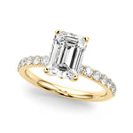 LUMEO Emerald Hidden Halo Diamond Engagement Ring Front View in 18k Solid Yellow Gold 