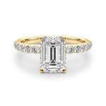 LUMEO Emerald Hidden Halo Diamond Engagement Ring Angle View in 18k Solid Yellow Gold 