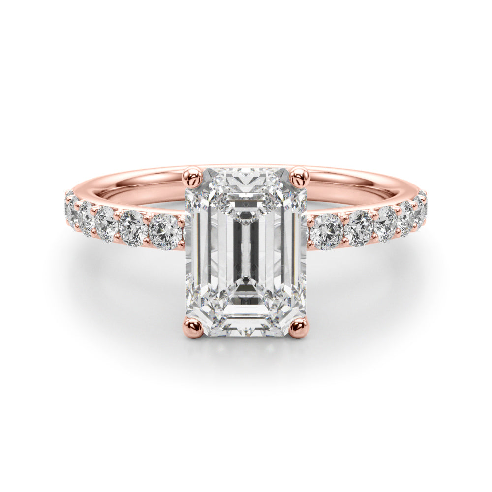 LUMEO Emerald Hidden Halo Diamond Engagement Ring Angle View in 18k Solid Rose Gold 