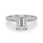 LUMEO Emerald Hidden Halo Diamond Engagement Ring Angle View in Platinum 