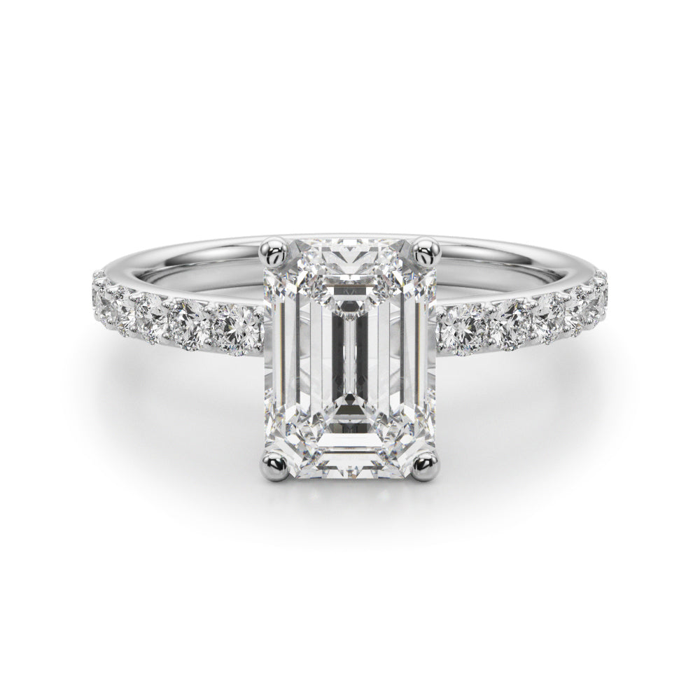 LUMEO Emerald Hidden Halo Diamond Engagement Ring Angle View in Platinum 