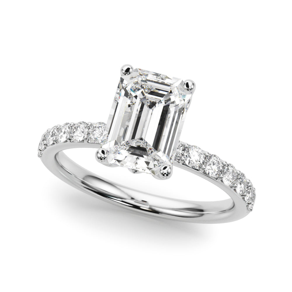 LUMEO Emerald Hidden Halo Diamond Engagement Ring Front View in Platinum 