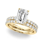 LUMEO Emerald Hidden Halo Diamond Engagement Ring Set in 18k Solid Yellow Gold 