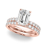 LUMEO Emerald Hidden Halo Diamond Engagement Ring Set in 18k Solid Rose Gold 