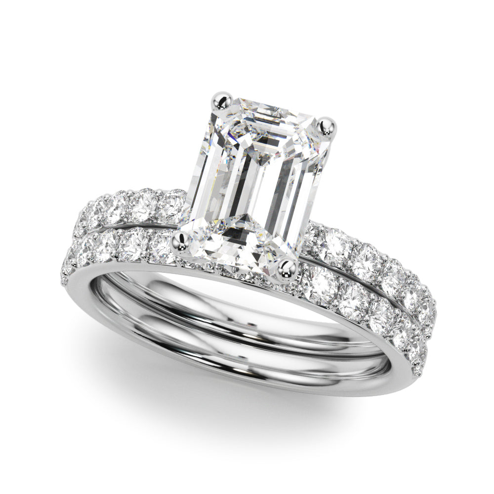 LUMEO Emerald Hidden Halo Diamond Engagement Ring Set in Platinum 