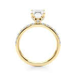 LUMEO Emerald Hidden Halo Diamond Engagement Ring Side View in 18k Solid Yellow Gold 
