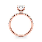 LUMEO Emerald Hidden Halo Diamond Engagement Ring Side View in 18k Solid Rose Gold 