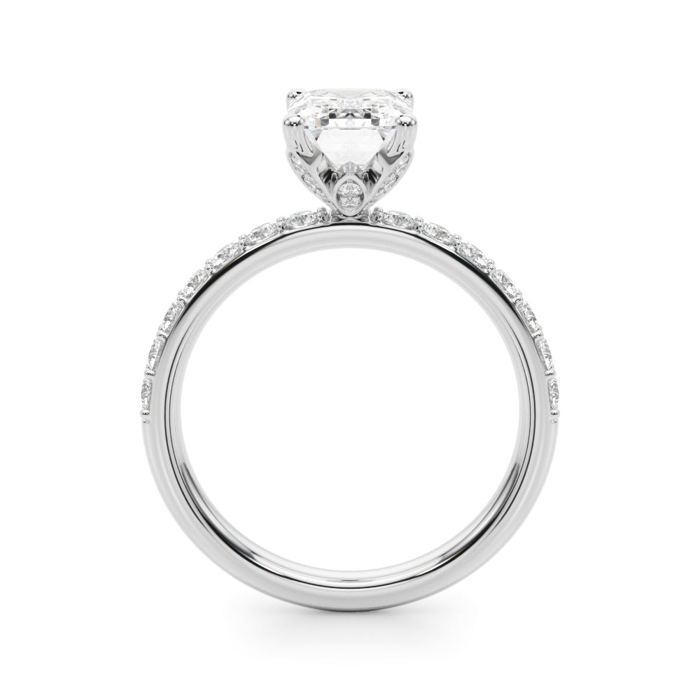 LUMEO Emerald Hidden Halo Diamond Engagement Ring Side View in Platinum 