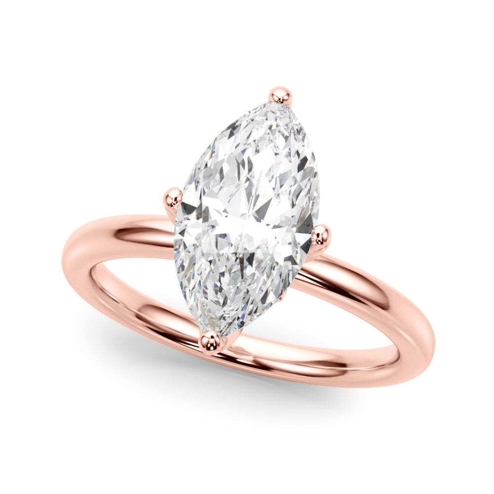 LUMEO Marquise Hidden Halo Diamond Engagement Ring Front View in 18k Solid Rose Gold 