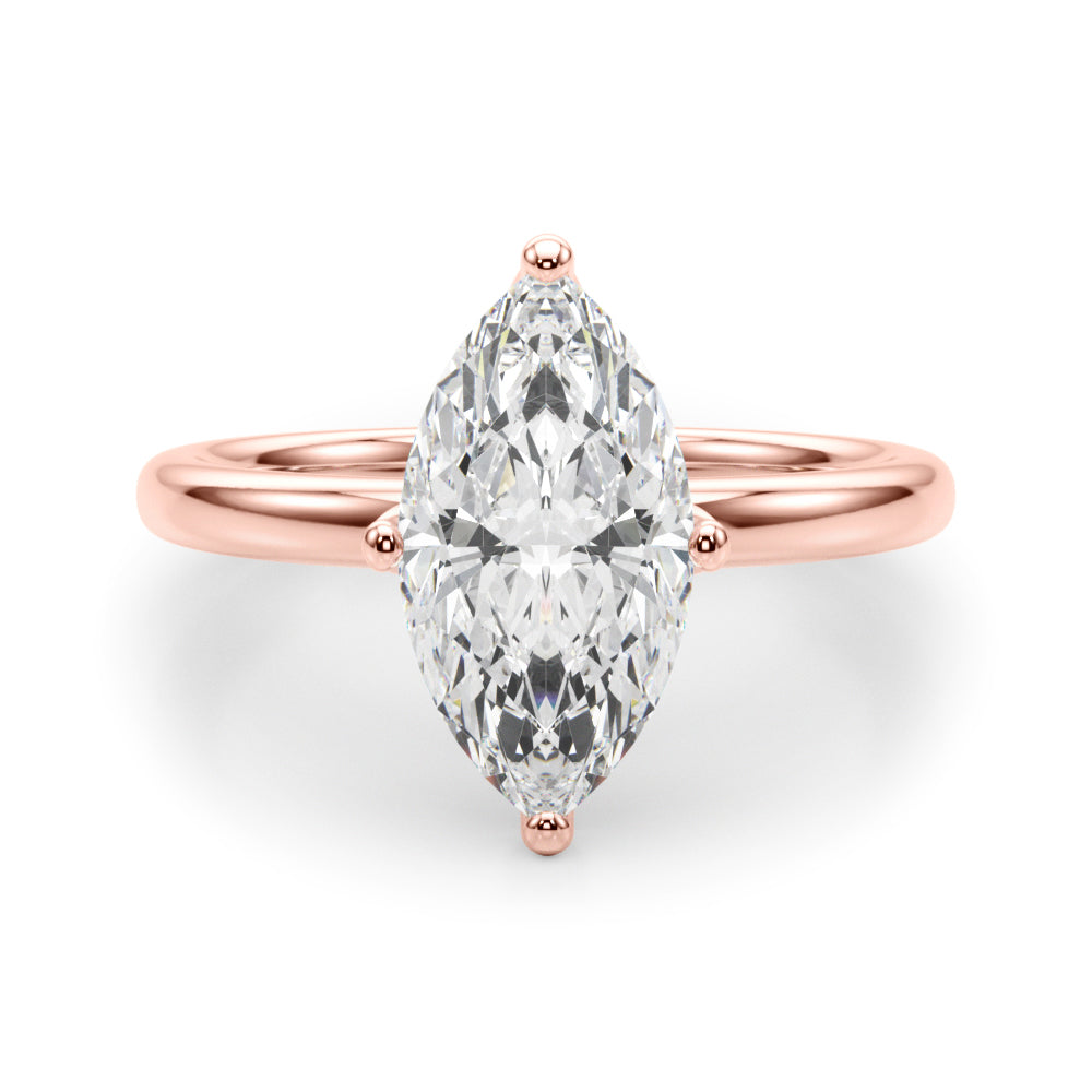 LUMEO Marquise Hidden Halo Diamond Engagement Ring Angle View in 18k Solid Rose Gold 