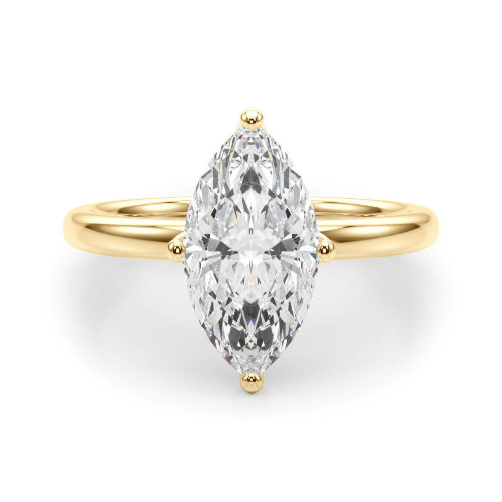 LUMEO Marquise Hidden Halo Diamond Engagement Ring Angle View in 18k Solid Yellow Gold 