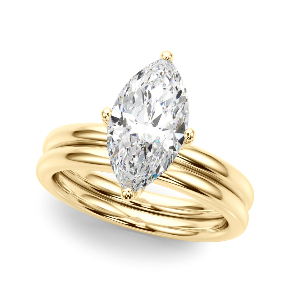 LUMEO Marquise Hidden Halo Diamond Engagement Ring Set in 18k Solid Yellow Gold 