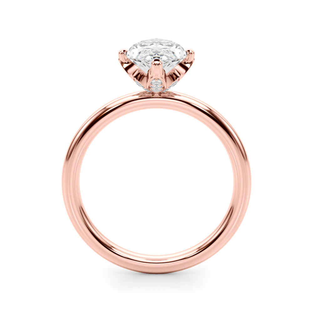 LUMEO Marquise Hidden Halo Diamond Engagement Ring Side View in 18k Solid Rose Gold 