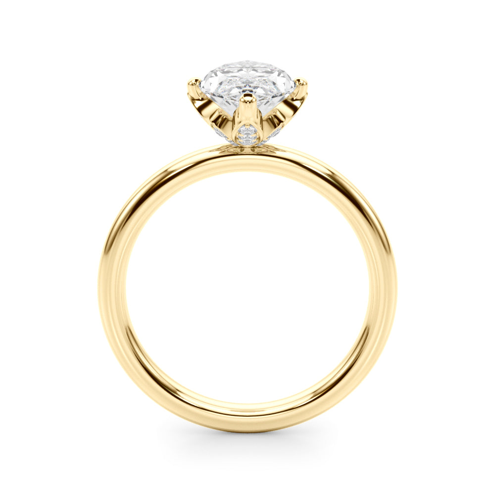 LUMEO Marquise Hidden Halo Diamond Engagement Ring Side View in 18k Solid Yellow Gold 