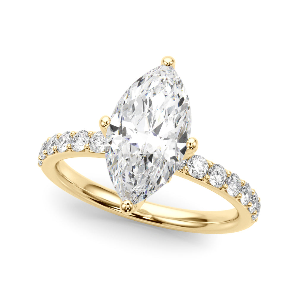 LUMEO Marquise Hidden Halo Diamond Engagement Ring Front View in 18k Solid Yellow Gold 