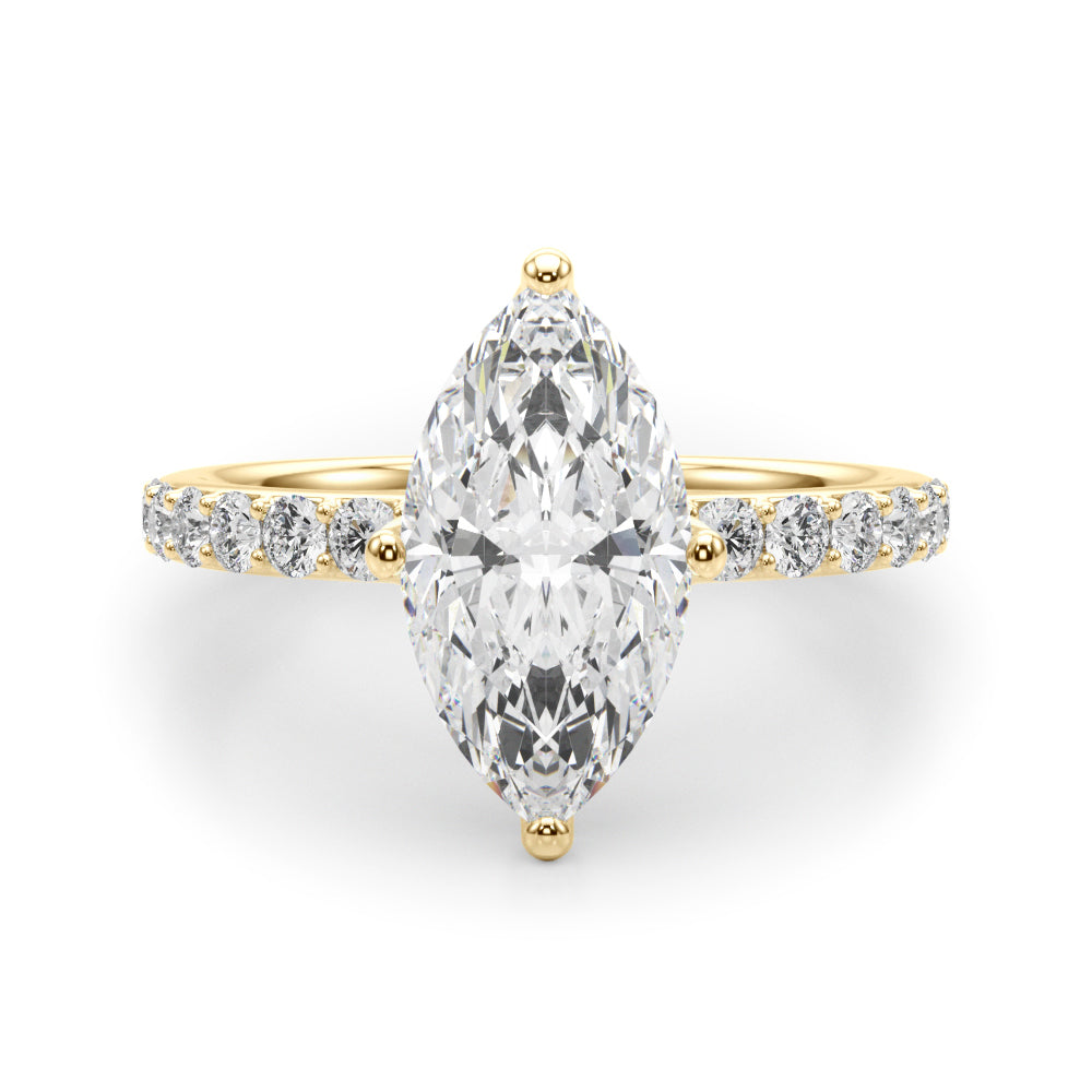 LUMEO Marquise Hidden Halo Diamond Engagement Ring Angle View in 18k Solid Yellow Gold 