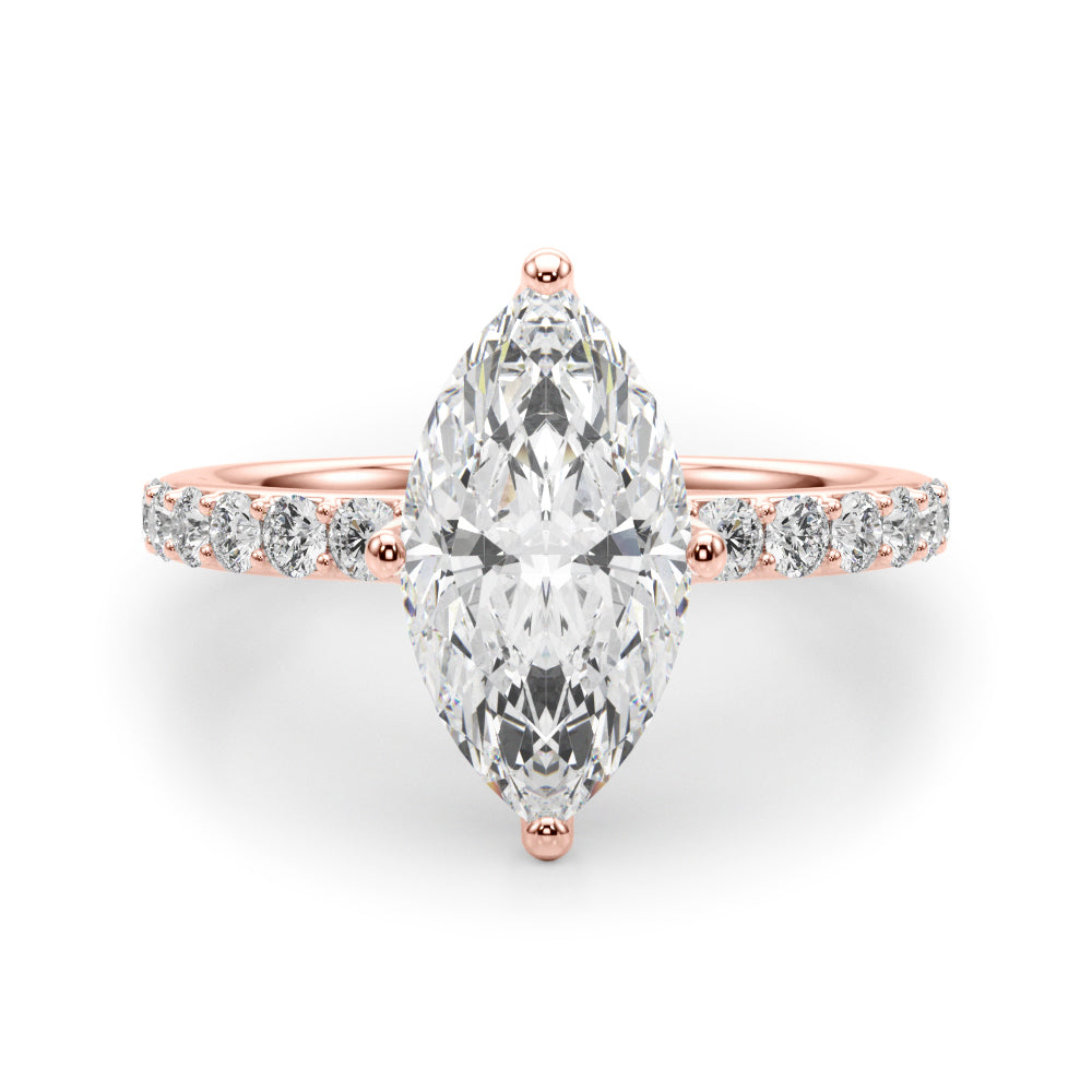 LUMEO Marquise Hidden Halo Diamond Engagement Ring Angle View in 18k Solid Rose Gold 