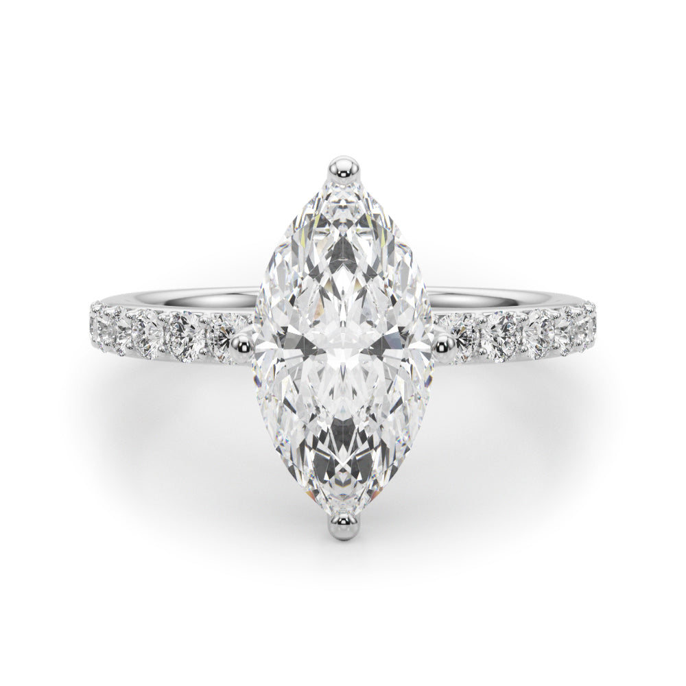 LUMEO Marquise Hidden Halo Diamond Engagement Ring Angle View in Platinum 