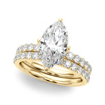 LUMEO Marquise Hidden Halo Diamond Engagement Ring Set in 18k Solid Yellow Gold 