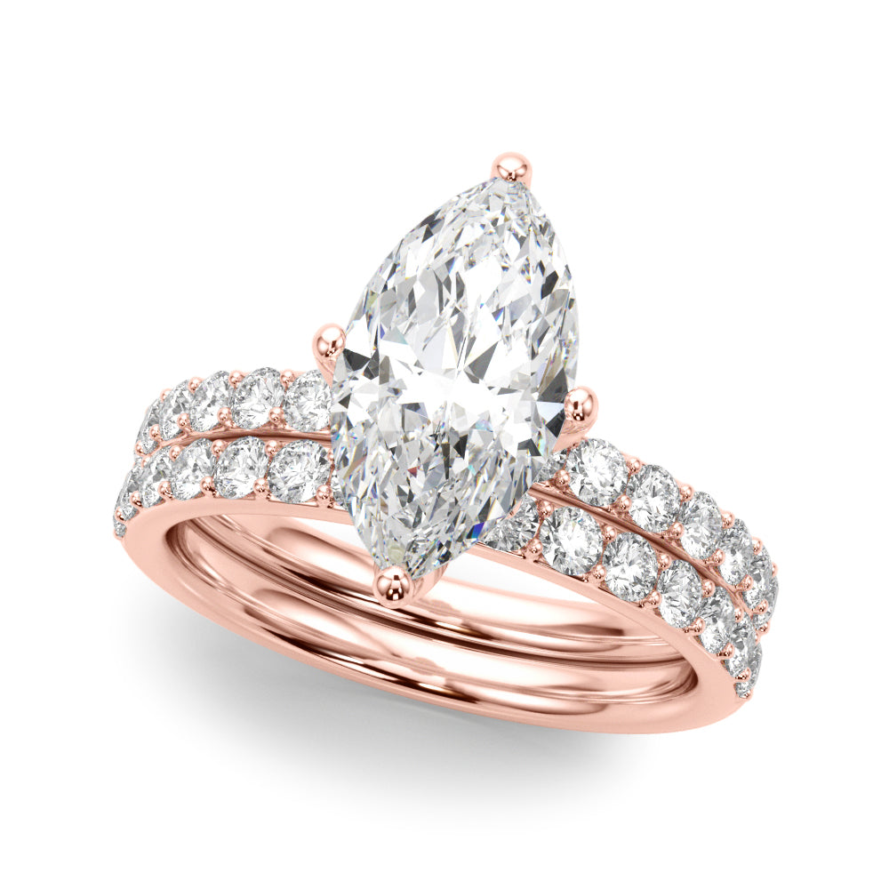LUMEO Marquise Hidden Halo Diamond Engagement Ring Set in 18k Solid Rose Gold 