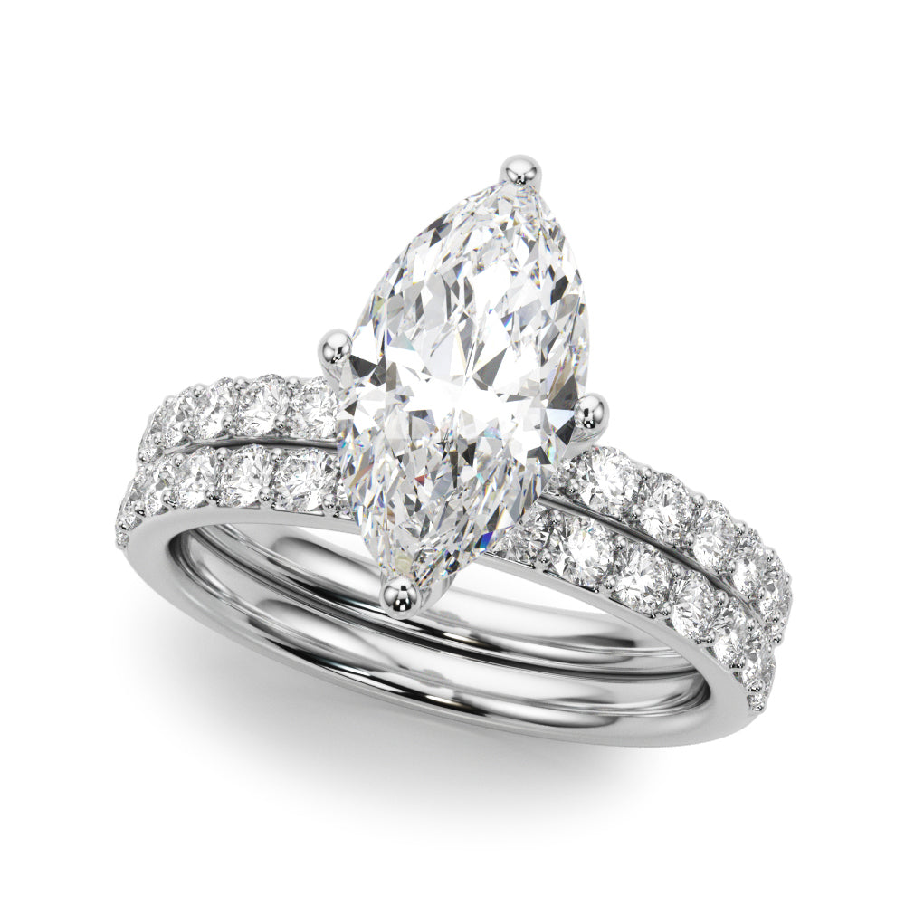LUMEO Marquise Hidden Halo Diamond Engagement Ring Set in Platinum 