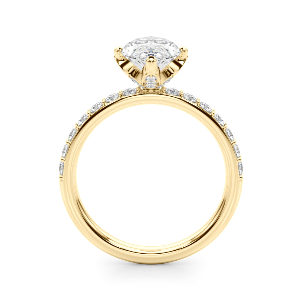 LUMEO Marquise Hidden Halo Diamond Engagement Ring Side View in 18k Solid Yellow Gold 