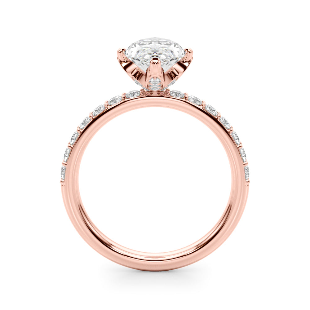LUMEO Marquise Hidden Halo Diamond Engagement Ring Side View in 18k Solid Rose Gold 