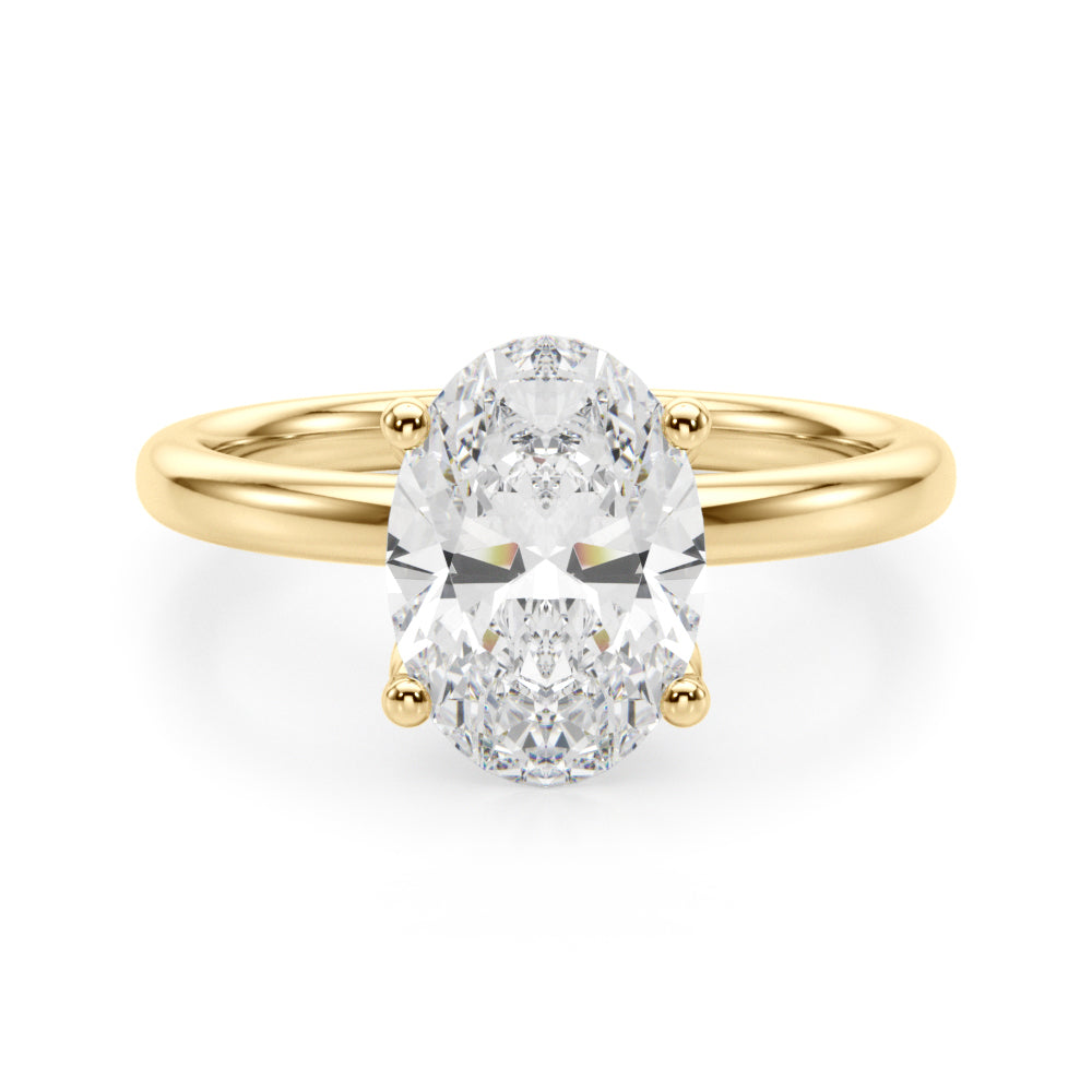 LUMEO Oval Hidden Halo Diamond Engagement Ring Angle View in 18k Solid Yellow Gold 