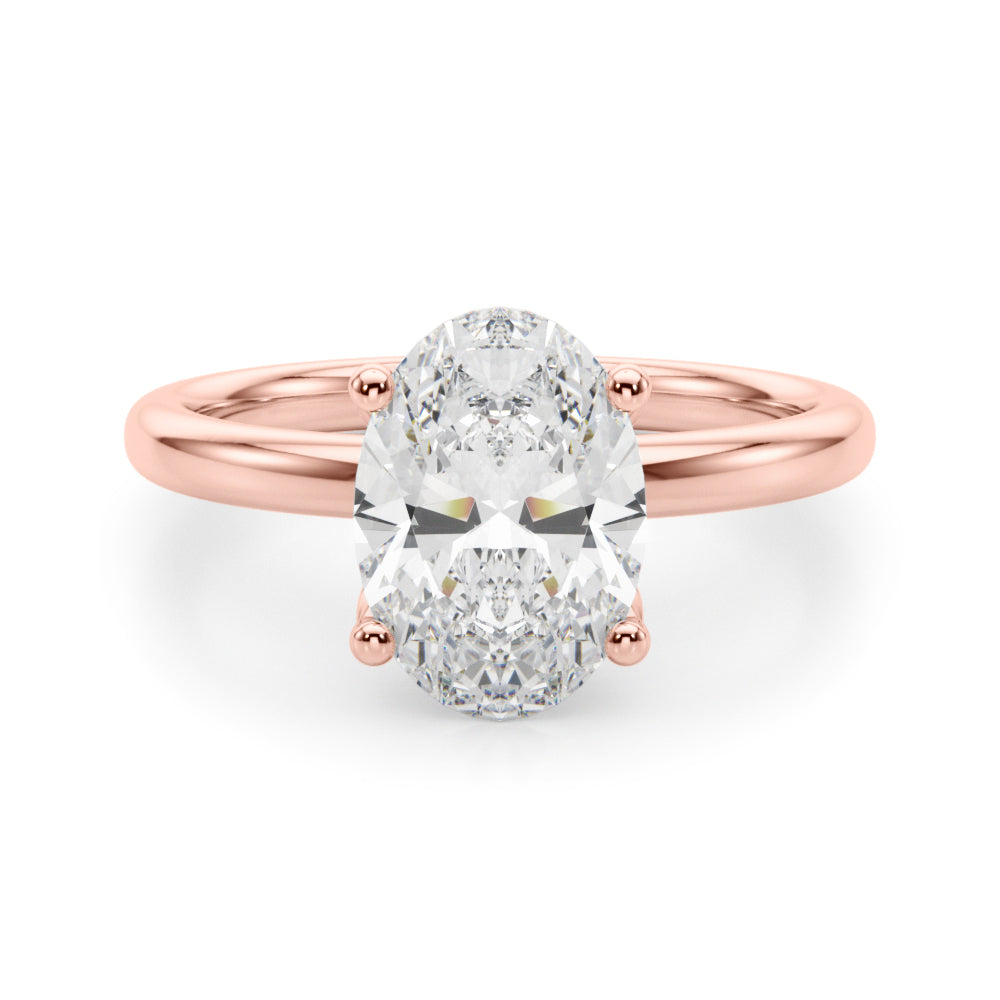 LUMEO Oval Hidden Halo Diamond Engagement Ring Angle View in 18k Solid Rose Gold 