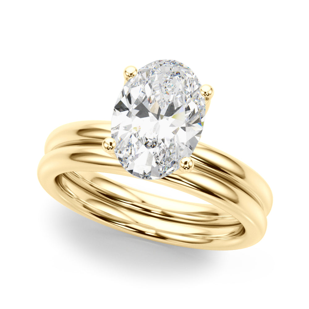 LUMEO Oval Hidden Halo Diamond Engagement Ring Set in 18k Solid Yellow Gold 