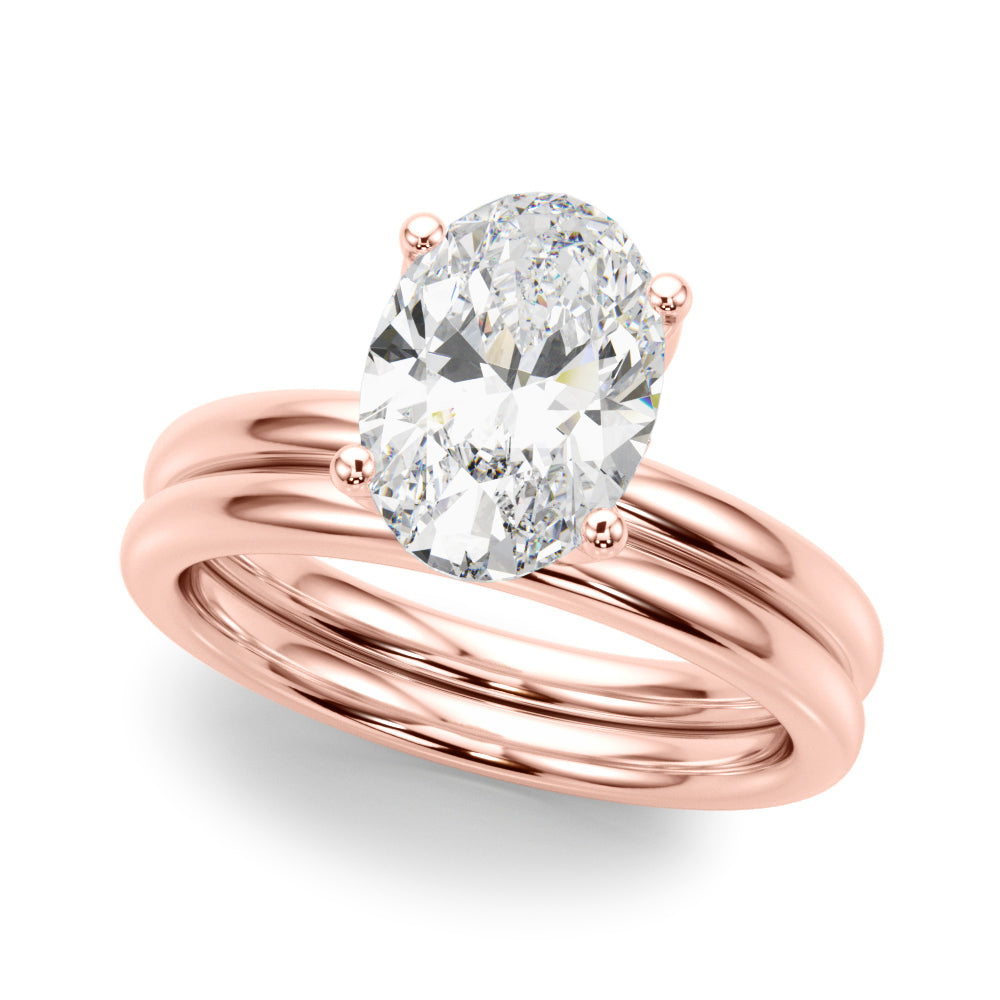 LUMEO Oval Hidden Halo Diamond Engagement Ring Set in 18k Solid Rose Gold 