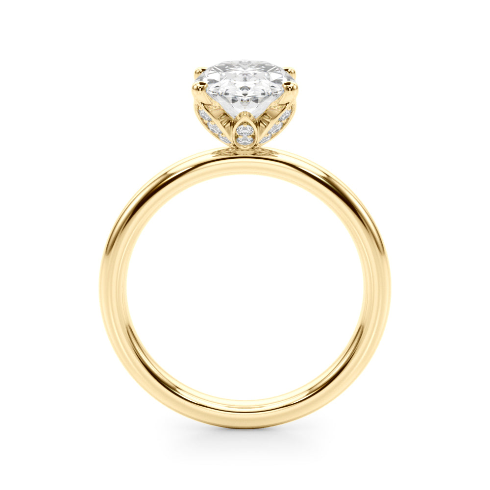 LUMEO Oval Hidden Halo Diamond Engagement Ring Side View in 18k Solid Yellow Gold 
