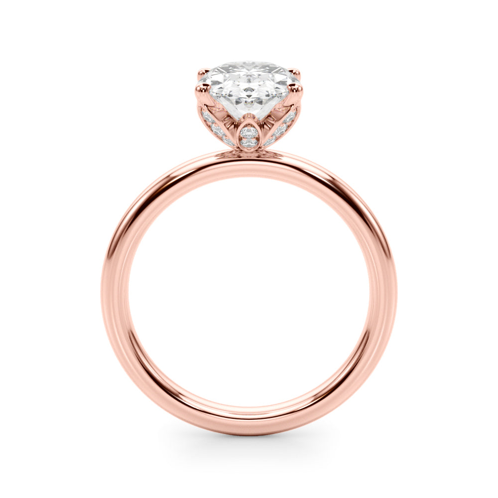LUMEO Oval Hidden Halo Diamond Engagement Ring Side View in 18k Solid Rose Gold 