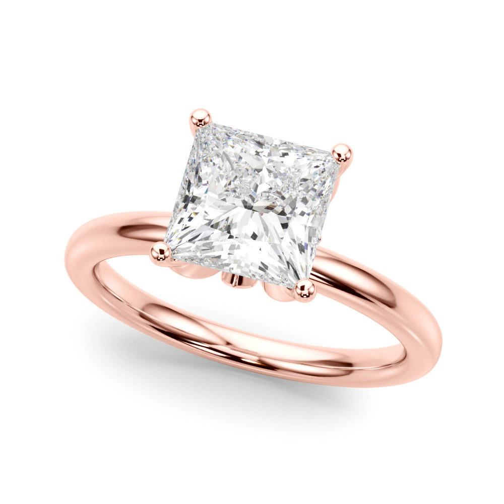LUMEO Princess Hidden Halo Diamond Engagement Ring Front View in 18k Solid Rose Gold 