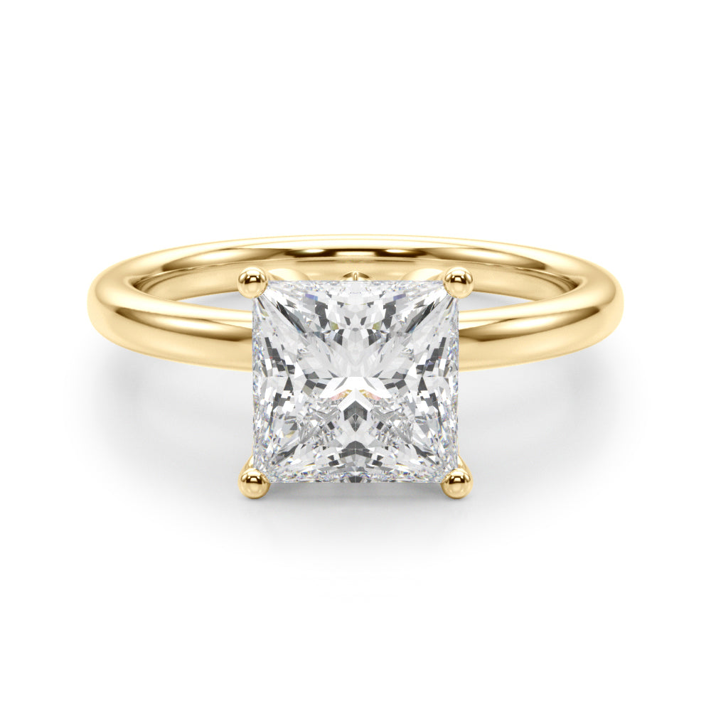 LUMEO Princess Hidden Halo Diamond Engagement Ring Angle View in 18k Solid Yellow Gold 