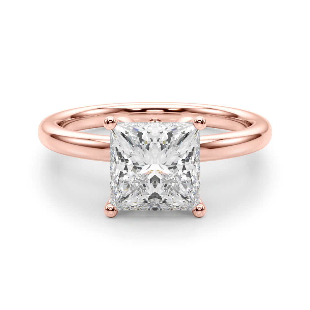 LUMEO Princess Hidden Halo Diamond Engagement Ring Angle View in 18k Solid Rose Gold 