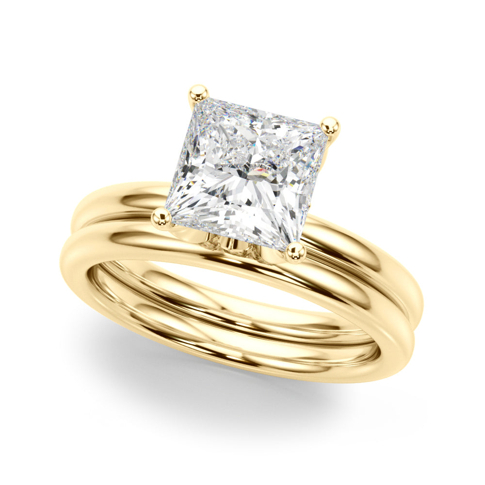LUMEO Princess Hidden Halo Diamond Engagement Ring Set in 18k Solid Yellow Gold 