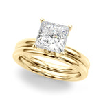 LUMEO Princess Hidden Halo Diamond Engagement Ring Set in 18k Solid Yellow Gold 