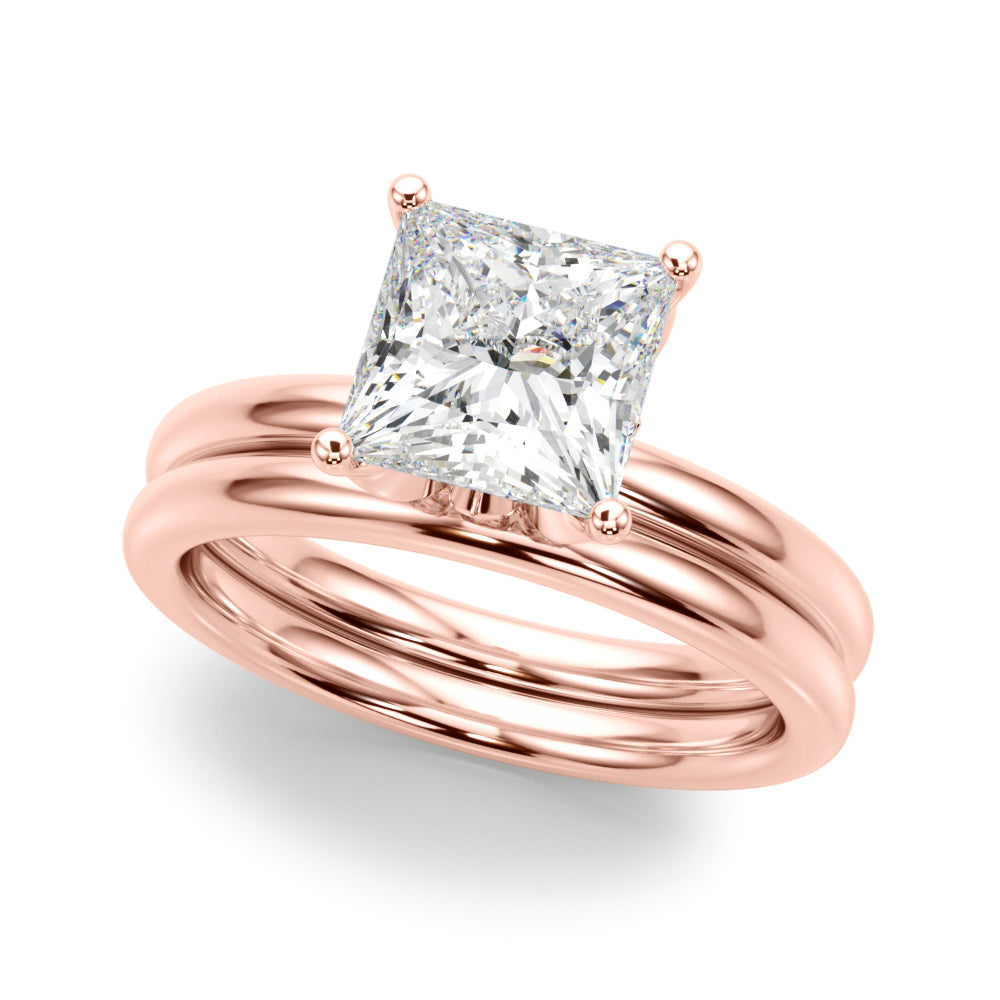 LUMEO Princess Hidden Halo Diamond Engagement Ring Set in 18k Solid Rose Gold 