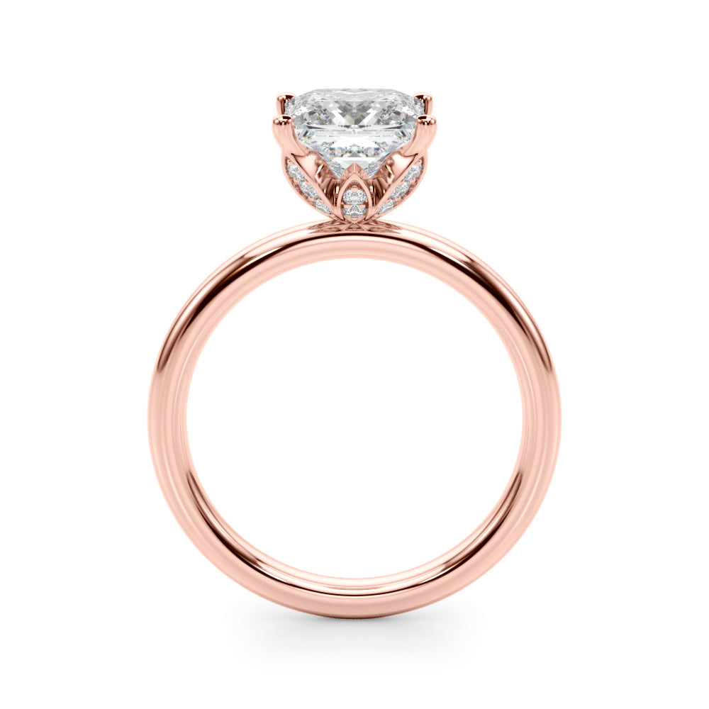 LUMEO Princess Hidden Halo Diamond Engagement Ring Side View in 18k Solid Rose Gold 