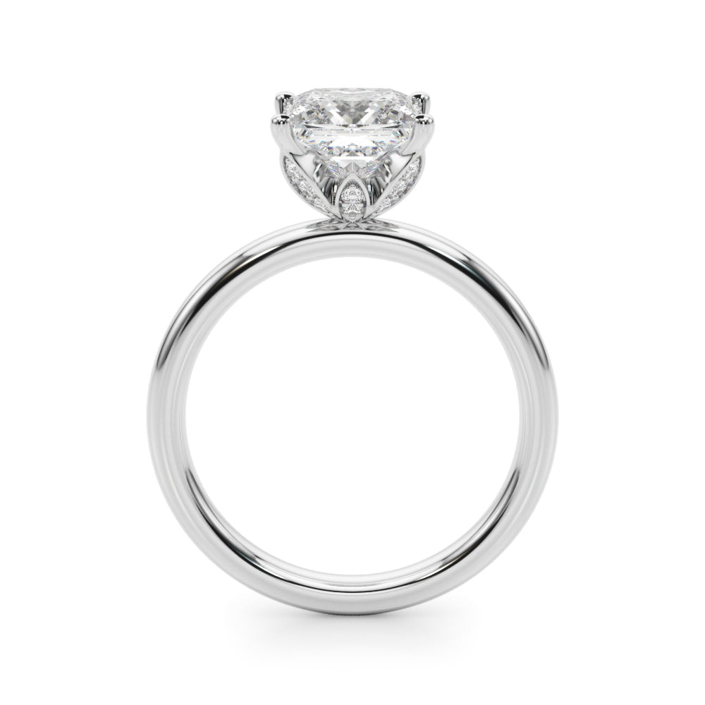 LUMEO Princess Hidden Halo Diamond Engagement Ring Side View in Platinum 
