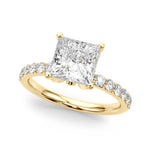 LUMEO Princess Hidden Halo Diamond Engagement Ring Front View in 18k Solid Yellow Gold 