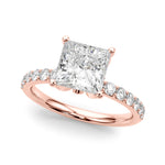 LUMEO Princess Hidden Halo Diamond Engagement Ring Front View in 18k Solid Rose Gold 