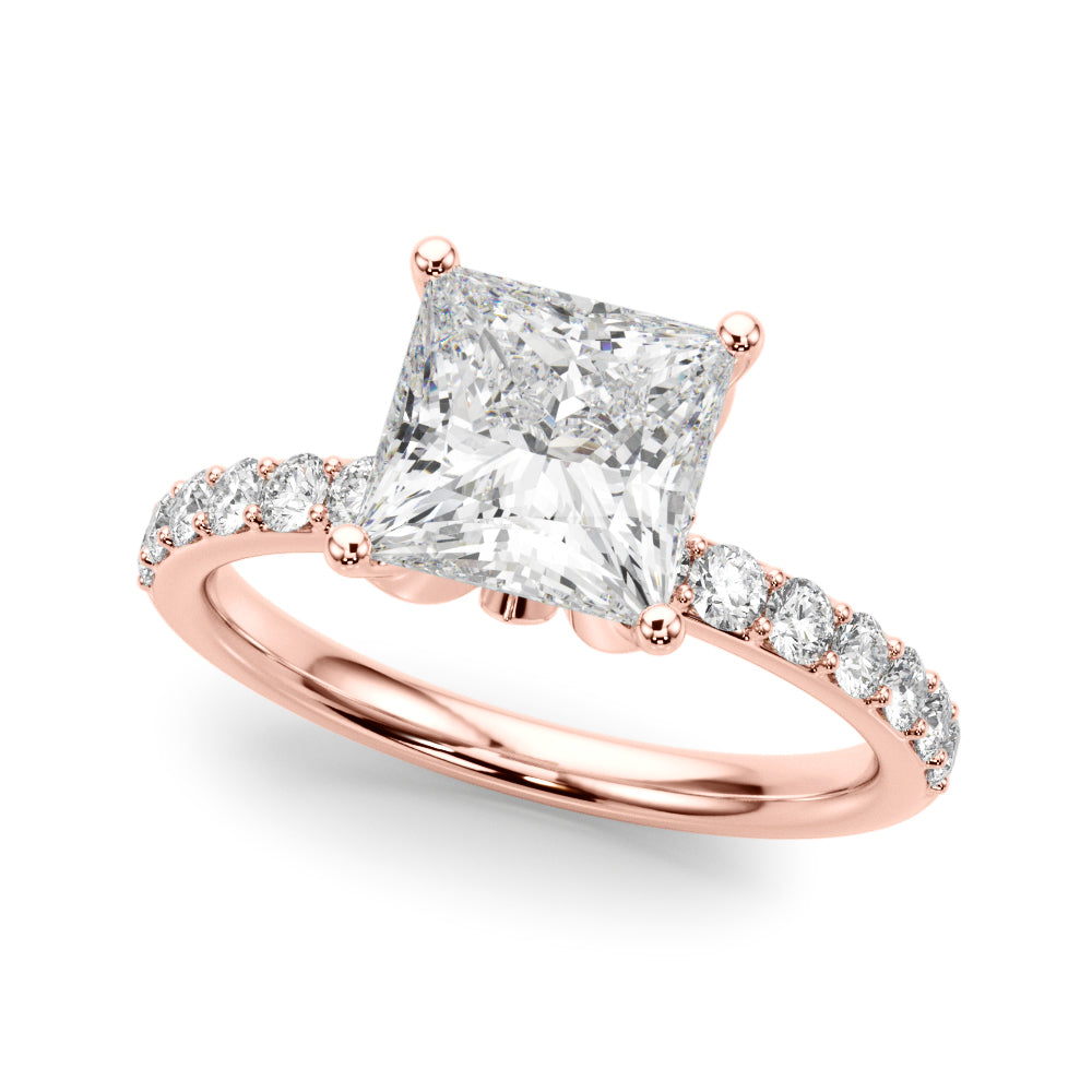 LUMEO Princess Hidden Halo Diamond Engagement Ring Front View in 18k Solid Rose Gold 