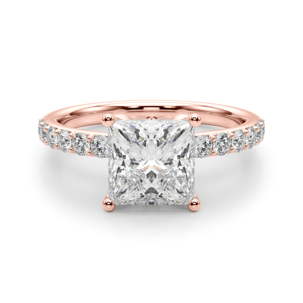LUMEO Princess Hidden Halo Diamond Engagement Ring Angle View in 18k Solid Rose Gold 